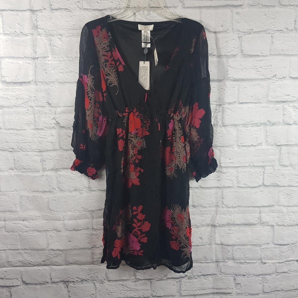 DEPT Black Floral Chiffon NWT Dress